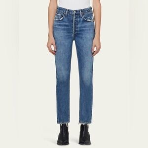 AGOLDE Riley High Rise Straight Crop Jeans Womens Size 27 distressed Medium Wash